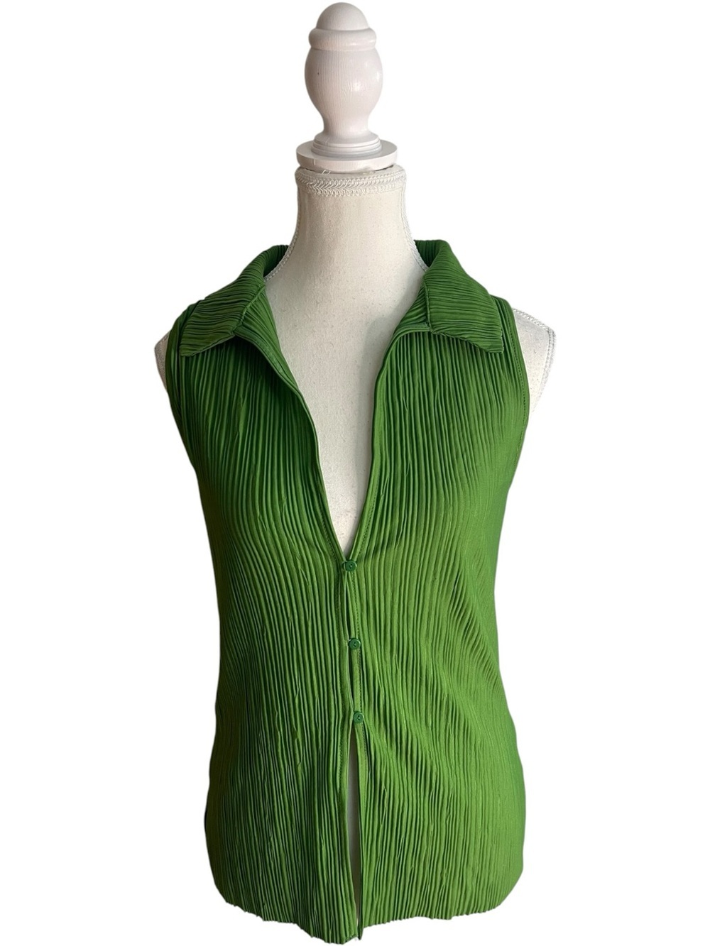 Zara Pleated Sleeveless Blouse Top Green